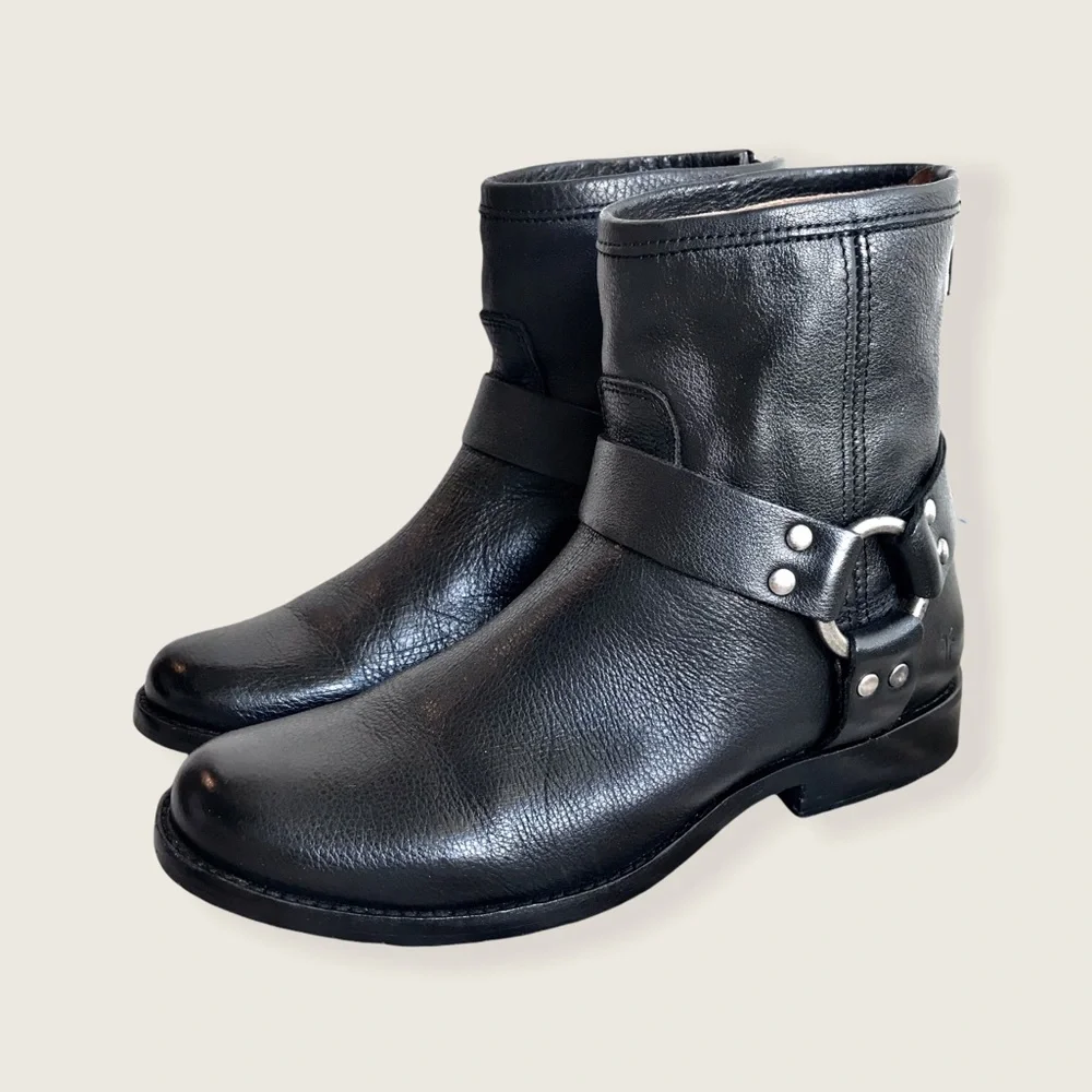 Frye Phillip Harness Short Leather Cute Ankle Boot